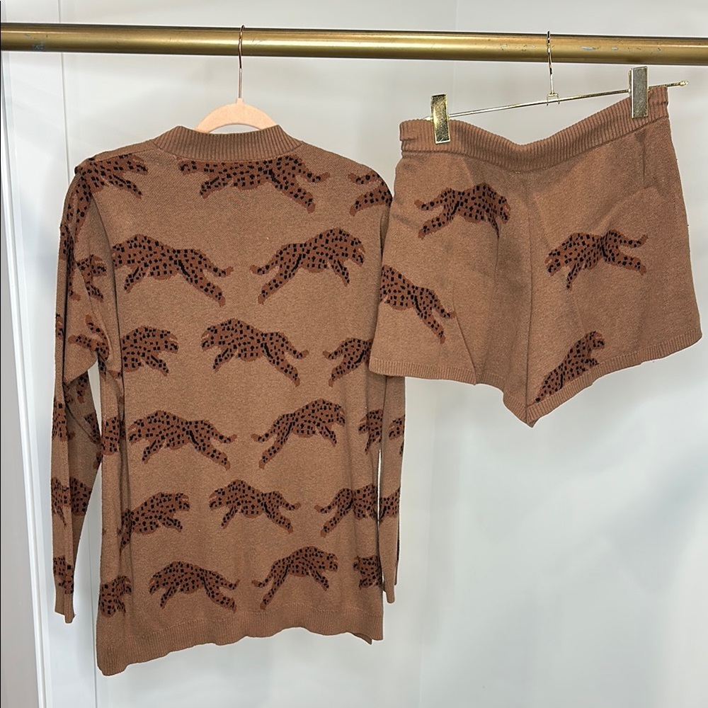 Brown Leopard Print Sweater and Shorts Set - Picture 2 of 4